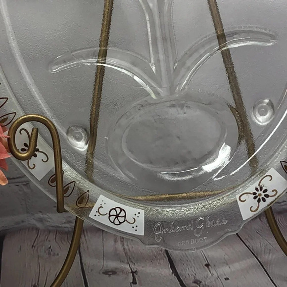 vintage inland glass platter with gold and brown detail on rim edge - Picture 2 of 10